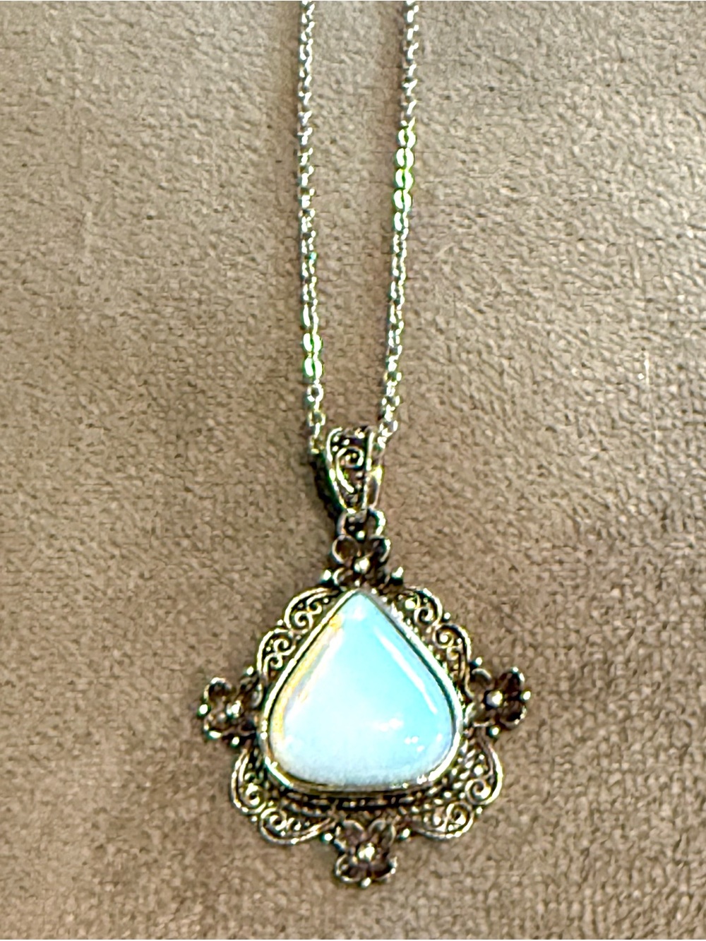White Opalite Teardrop Pendant Necklace